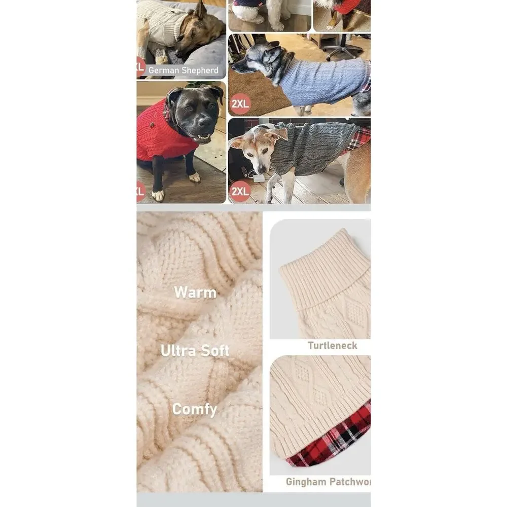 Kyeese Dog Sweater Stretchy Knitwear Medium Dogs Sweater Gingham Patchwork Soft